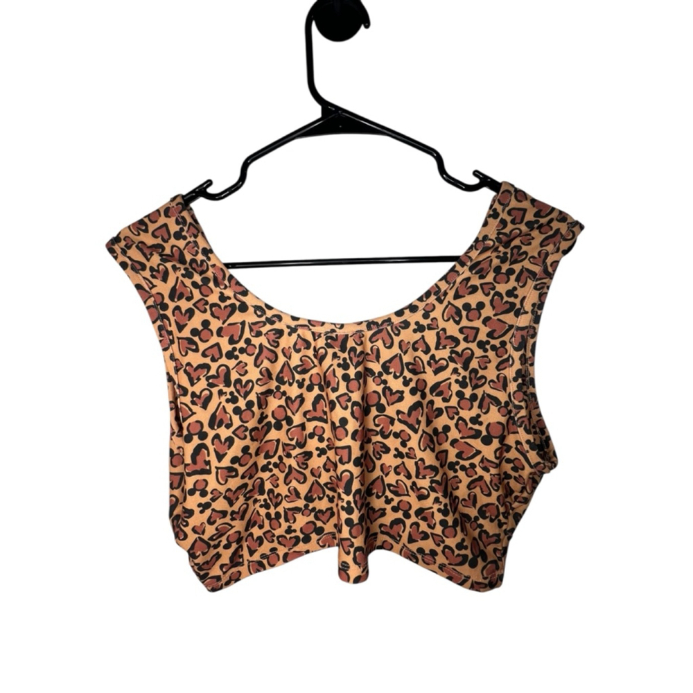 Disney Brown And Black Micky Mouse Leopard Print Bralette Crop Top - Picture 4 of 4